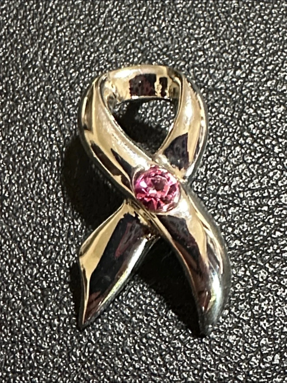 Cookie Lee Silver Tone Ribbon Pink Crystal Lapel Tie Tack